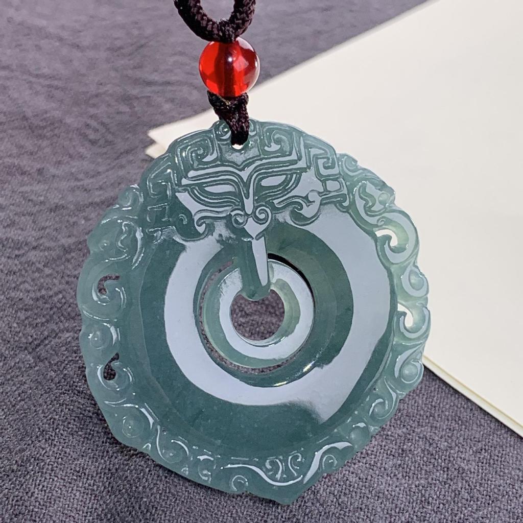 Naturalny Jadeit Klasy A Niebieska Woda Karta Błogosławieństwa Wielu Tematów Wachlarz Wisiorek