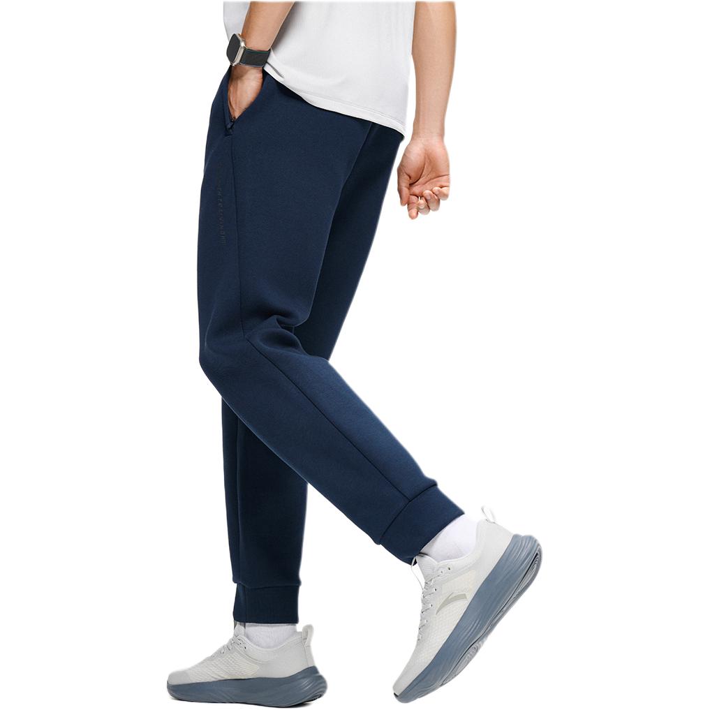 Anta Training Series Solid Color Mid Waist Cuffed Knitted Sports Pants Men Bottoms Midnight-Blue 152417306-2