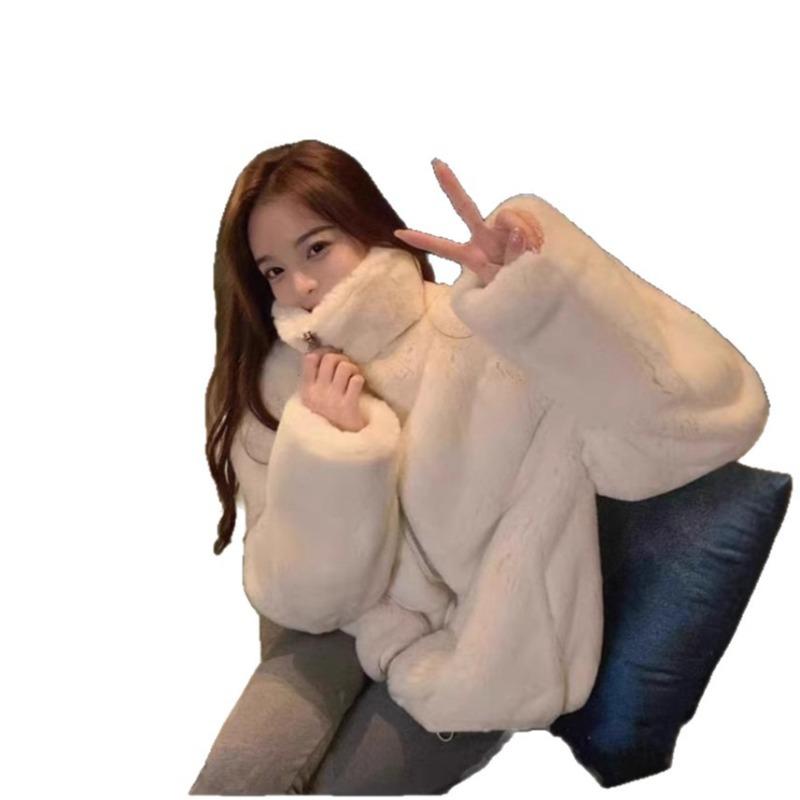 Autumn and Winter New Imitation Lazy Rabbit Plush Imitation Fur Jacket Light Fashion Loose Furry Stand-up Collar Women's Clothing