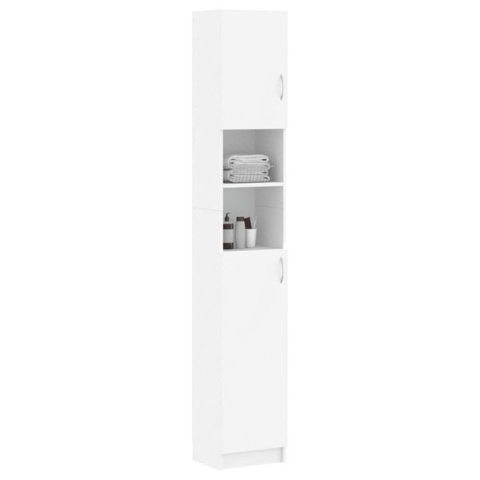 VidaXL Armoire de Salle de Bain, Meuble de Rangement avec Étagère, Armoire Haute de Toilette Maison Intérieur, Blanc Bois 802876