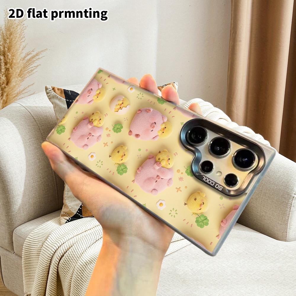 Phone Case: 2D Flat Samsung Galaxy A34 A35 M05 M06 S20 S22 S21 FE Plus 5G Protective Case, Couple Style, Pink Pig and Little Yellow Chicken, Christmas