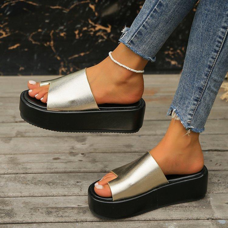 

Women s Solid Color Flip Flops Summer Fashion Thick Bottom Round Toe Shoes Comfortable Lightweight Casual Platform Sandals 36 золотой