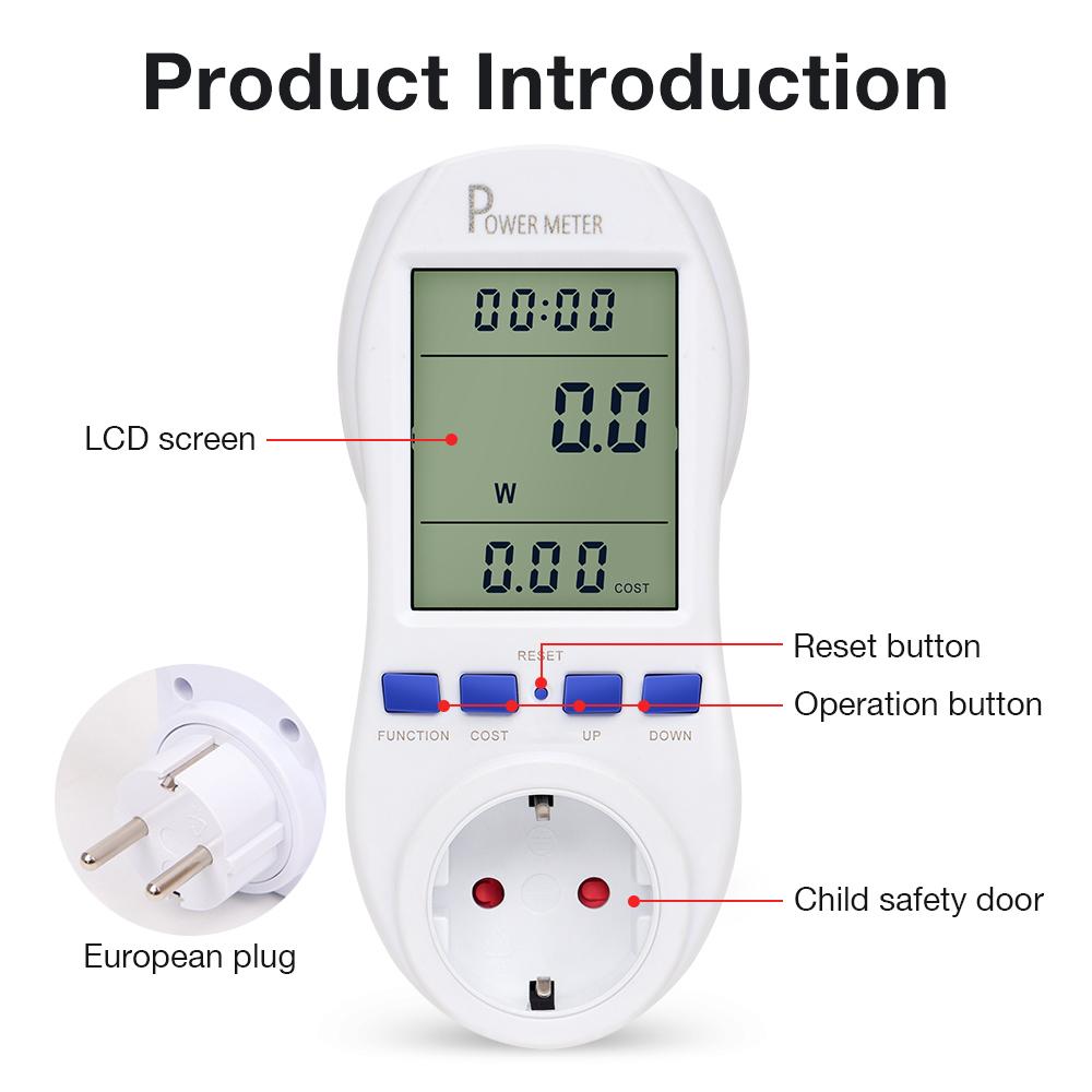 Digital Power Meter Wattmeter Socket Wattage Kwh Energy Meter Kwh Energy Measuring Outlet Overload Protection 7 Display Models