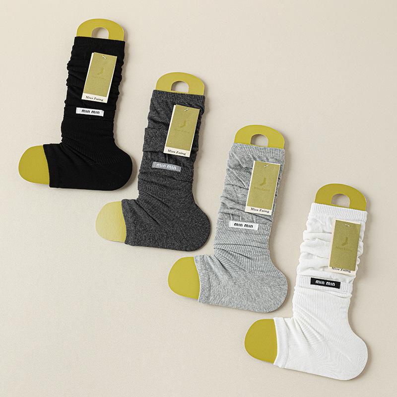Ballet-style Fabric Label Socks for Women In Autumn, Solid Color, Versatile, Pile Socks