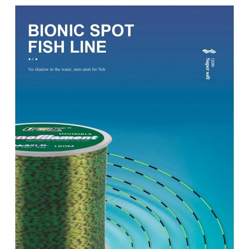 120M Färgglad Super Osynlig Fläckig Fiskelina Monofilamentlina Fläckig Fluorkarbonbelagd Karpfiskelina Pesca