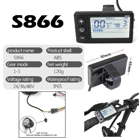 36V48V52V60V Electric Bicycle Controller 22A Tri-Mode Sine Wave with Color LCD S866 Display High Quality Ebike Conversion Kits S866