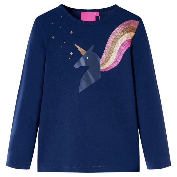 T-shirt enfants à manches longues design licorne 2 couleurs et 5 dimensions disponibles