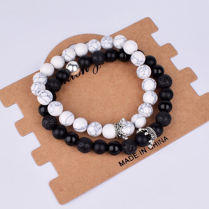 2pcs Charm Paired Bracelets Men Sets Crown Women's Bracelets Natural Stone Beads Wristband Couple Bracelet Gifts Friends Jewelry