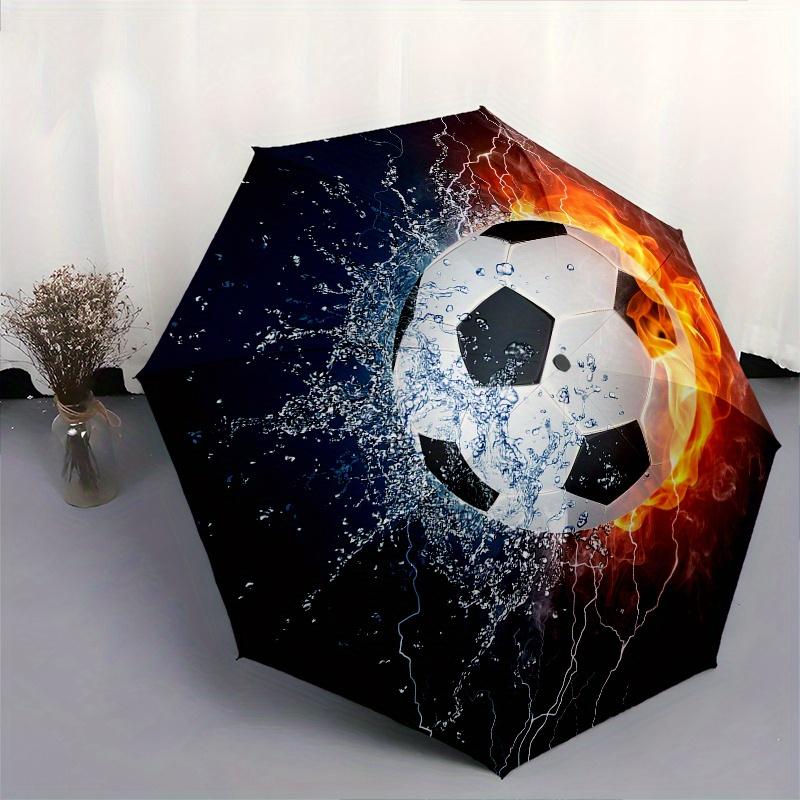 "Fire & Water Soccer Ball: The Ultimate Sports Accessory" Umbrella, Cute Umbrella with Cute Design, Portable 3-Fold Compact Umbrella for Men & Women,