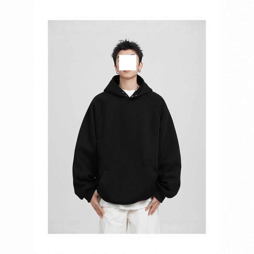 300G Heavy Button Hooded Sweater Men's Autumn and Winter Trendy Brand Loose Casual Solid Color Versatile American Hoodie Jacket