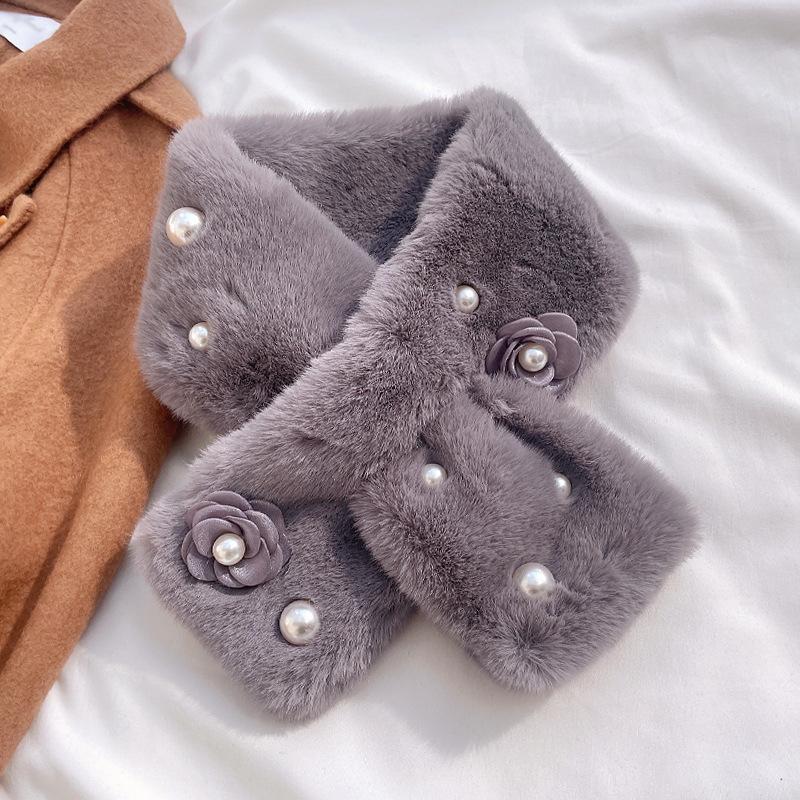 

Открытый жемчуг женский удобный теплый шаль плюшевый шарф через плечо теплый воротник из искусственного меха серый