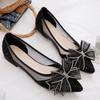Women's Flat Mesh Shoes Diamond with Bow Pointed Toe Ladies Footwear Casual Non Slip Luxury Brand Elegant and Fashionable Y2k On