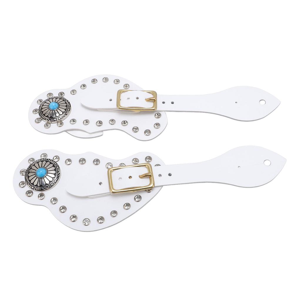 2Pcs Spur Strap Set Artificial Leather Rhinestone Decorations Adjustable Spur Holder for Cowboys