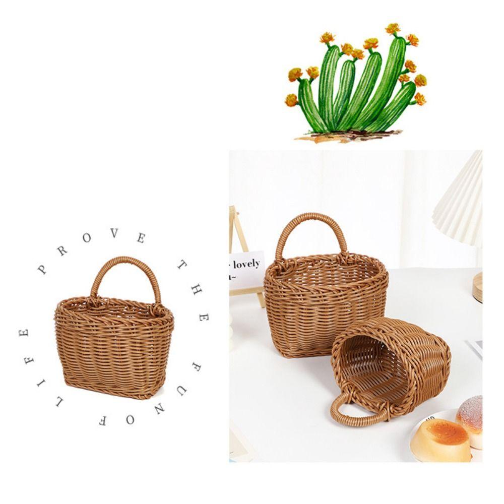 Plastic Rattan Hanging Basket Woven Wall Shelf Basket Vegetable Fruit Storage Baskets  Home