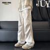 Foss Phil Casual Pants for Men, Autumn And Winter Sports Trendy Versatile Loose Straight-Leg Multi-Pocket Corduroy FPK47 Beige M