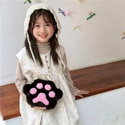 Autumn and Winter Cartoon Plush Children's Bag Cute Cat Claw Soft Girl Chain Shoulder Messenger Bag Girls Change Bag
