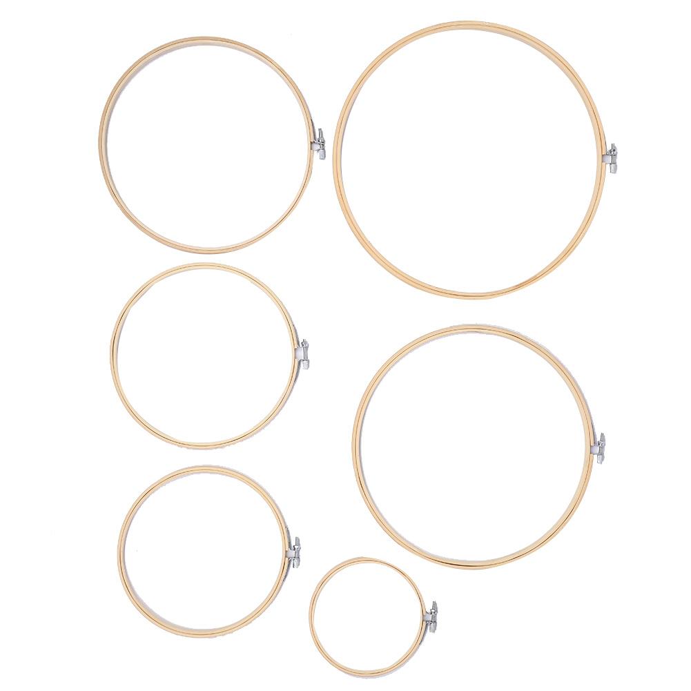 6Pcs Embroidery Hoops Circle CrossStitch Hoop Ring Wooden Frame CreamColoured DIY Tools