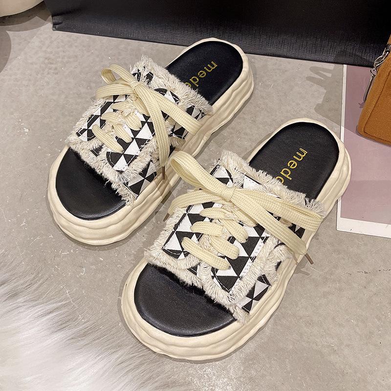 

Xiaoxiangfeng lace-up slippers for women in the summer of 2025, new models for outer wear, fashionable and versatile thick-bottomed non-slip casual co 35