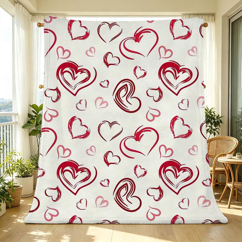 Soft Flannel Blanket Anti-Pilling, Heart Pattern, Warm Cozy, All Seasons, Perfect for Home & Sofa Napping, Valentine’s Gift for Postpartum Moms
