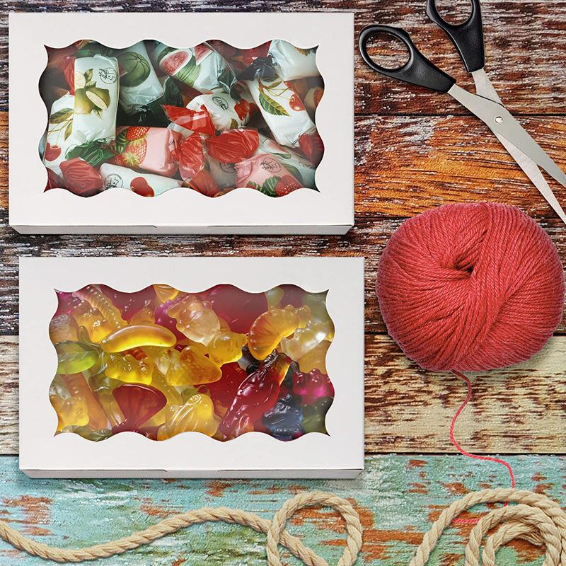 10PCS Kraft Paper Cake Candy Boxes Rectangle Open Window Wedding Jewelry Chocolate Gift Packaging Boxes Baking Party Supplies