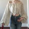 French sweet and spicy one-word shoulder bubble sleeve shirt women's summer new design off-the-shoulder short top polka dot shirt
