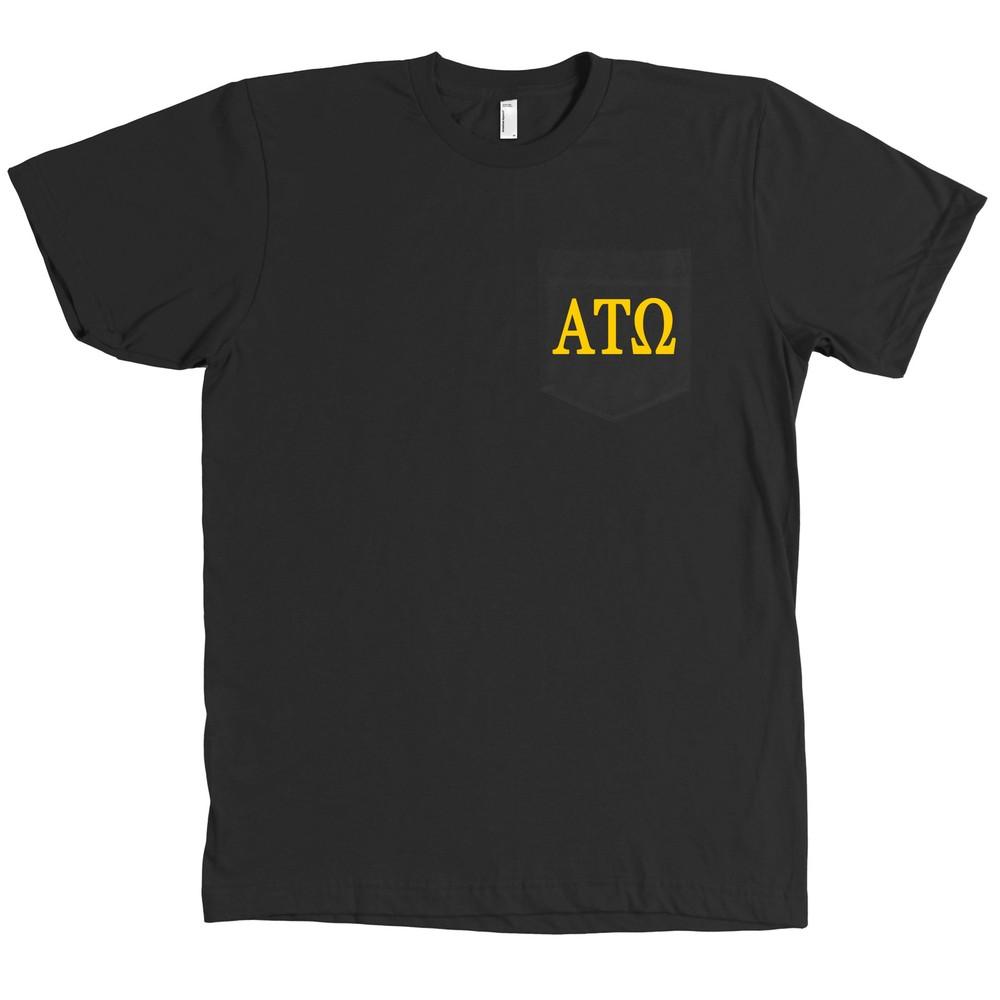 Alpha Tau Omega Bella + Canvas POCKET Черная Футболка с Карманом и Буквами Братства НОВАЯ Унисекс Футболка S