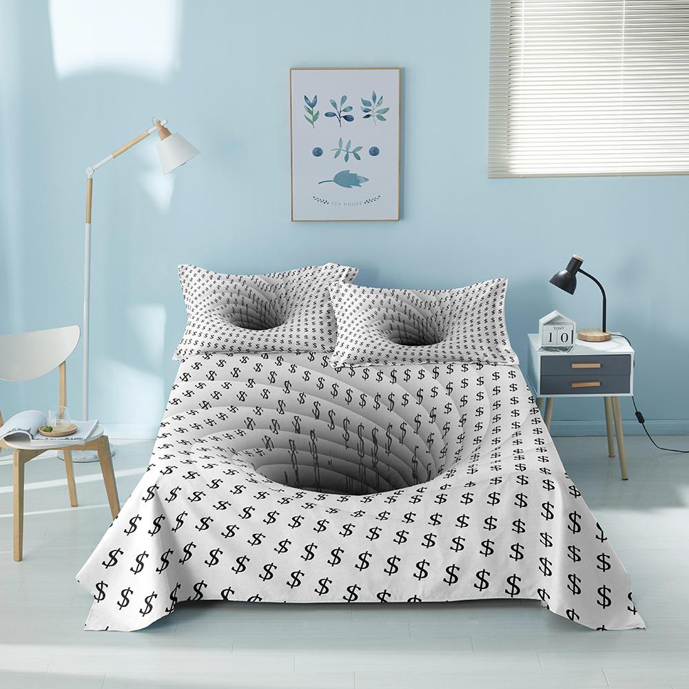 Colorful Geometric Bed Flat Sheet Printed Galaxy Bed Sheet Set With Pillowcase For Bedroom Luxury Queen King Honeycomb Bedspread