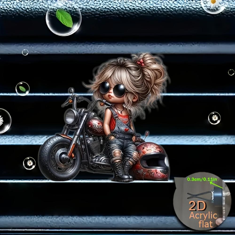 2D Flat Motorcycle Girl Car Vent Clip Decorative Diffuser (fragrance Not Included), Car Interior Decoration, Aromatherapy Clip,ideal for Holiday Gifts