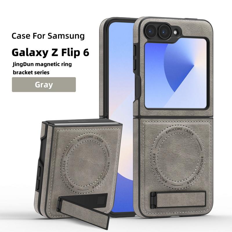 Capa Shell de Couro Empresarial com Carregamento Sem Fio 2 peças Para Samsung Galaxy Z Flip6 Flip5 Flip4 Flip3 Magnética À Prova de Choque Dobrável Suporte Capa de Telefone