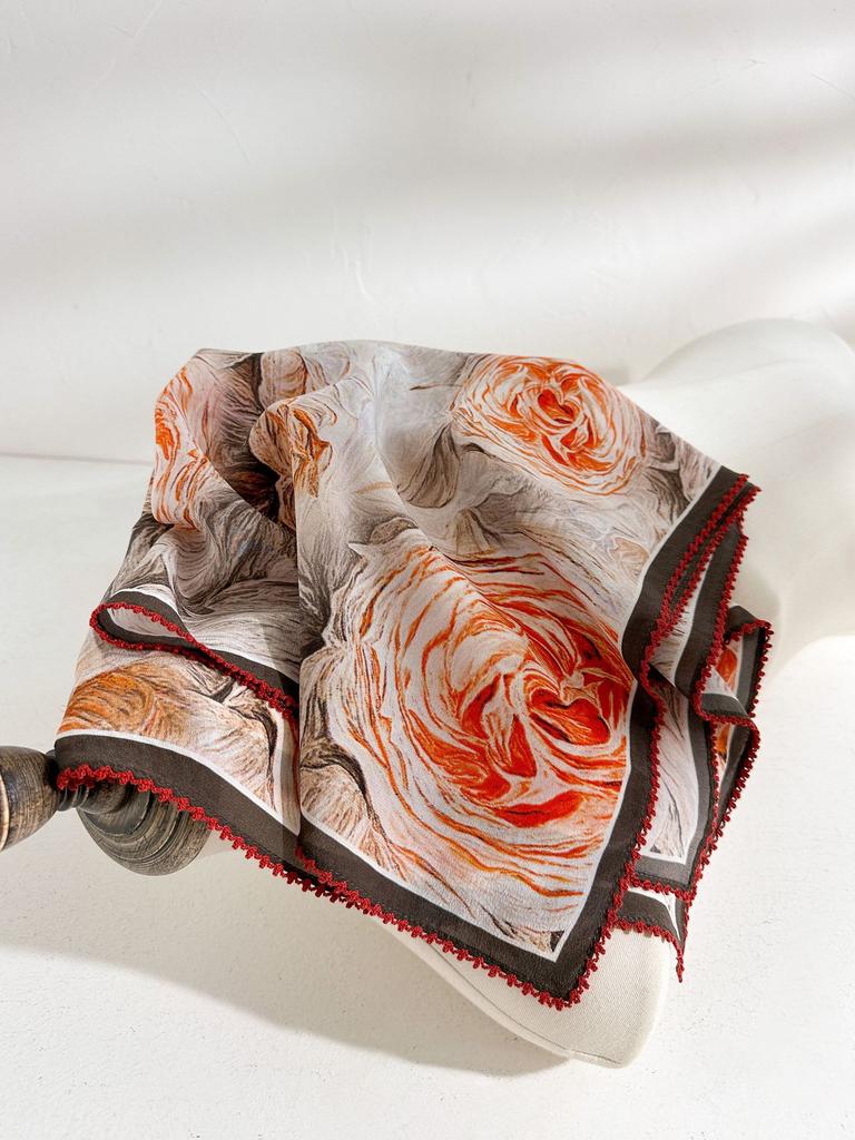 Classic retro spring new 111 mulberry silk square scarf premium light luxury national style double crepe lace silk scarf women's accessories