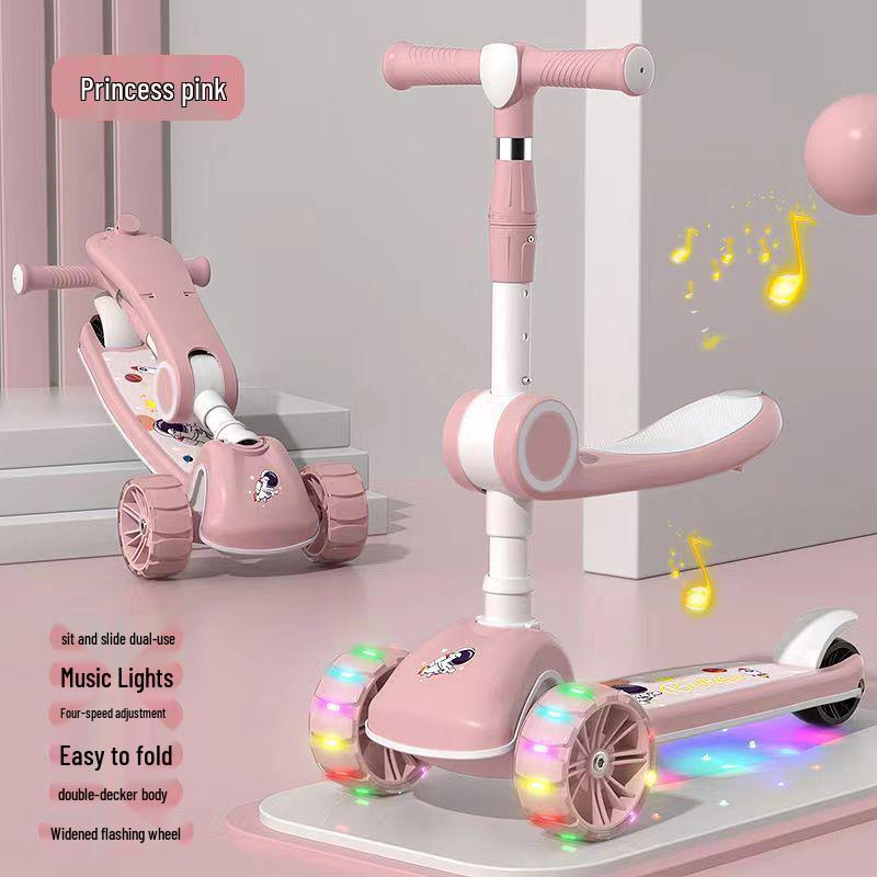 Dětská koloběžka 3 v 1: Posaď se, jeď a zatáčej s hudbou a světly pro děti ve věku 3-12 let.