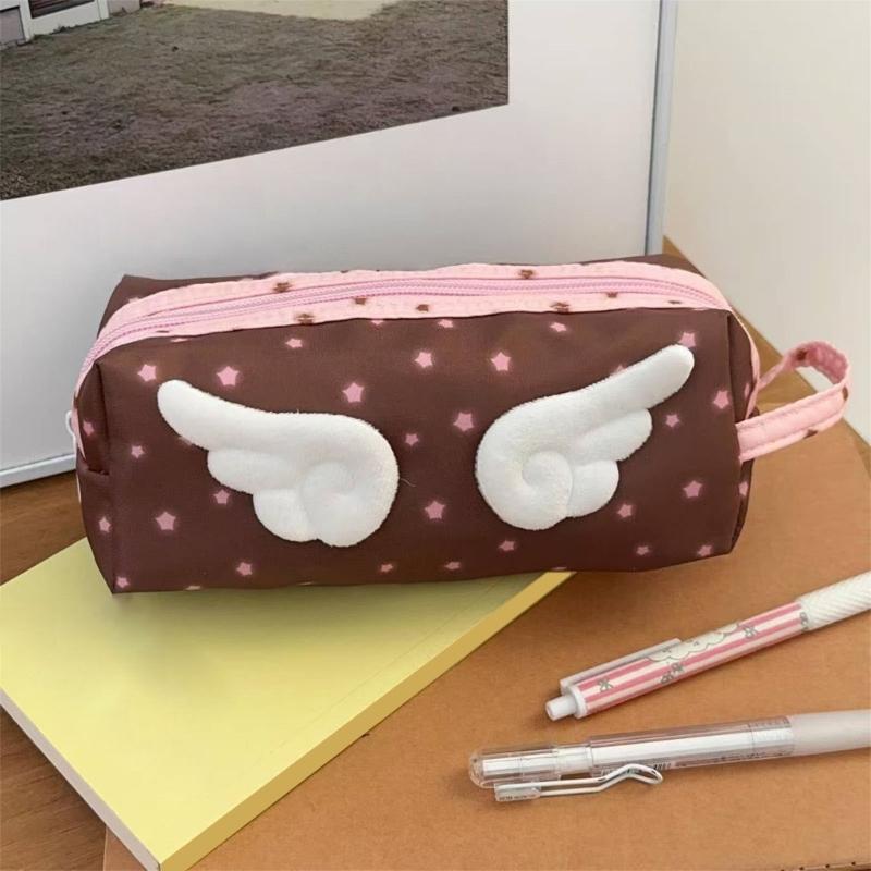 Large Capacity Pencil Case with Handle Spacious Compartments Plush Pencil Pouches Pen Organizers Bag Travel Makeup Bag