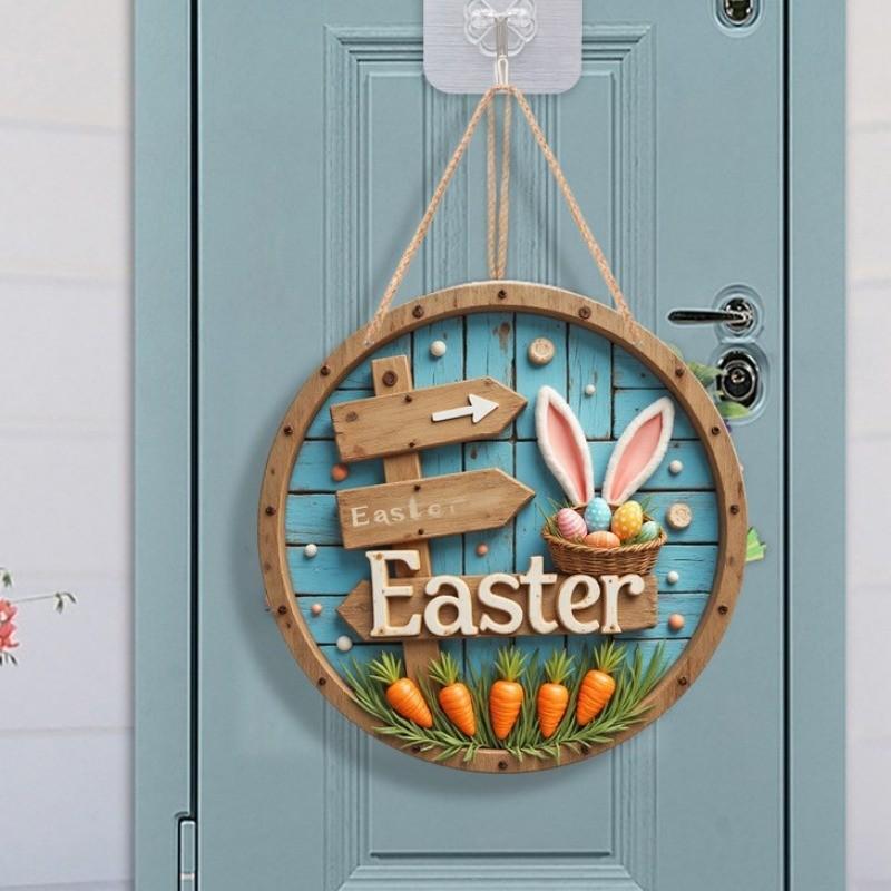 Easter Bunny Welcome Sign Wooden Door Hanging Decoration for Home Room Gate Holiday Craft Ornament Background Wall Decoration