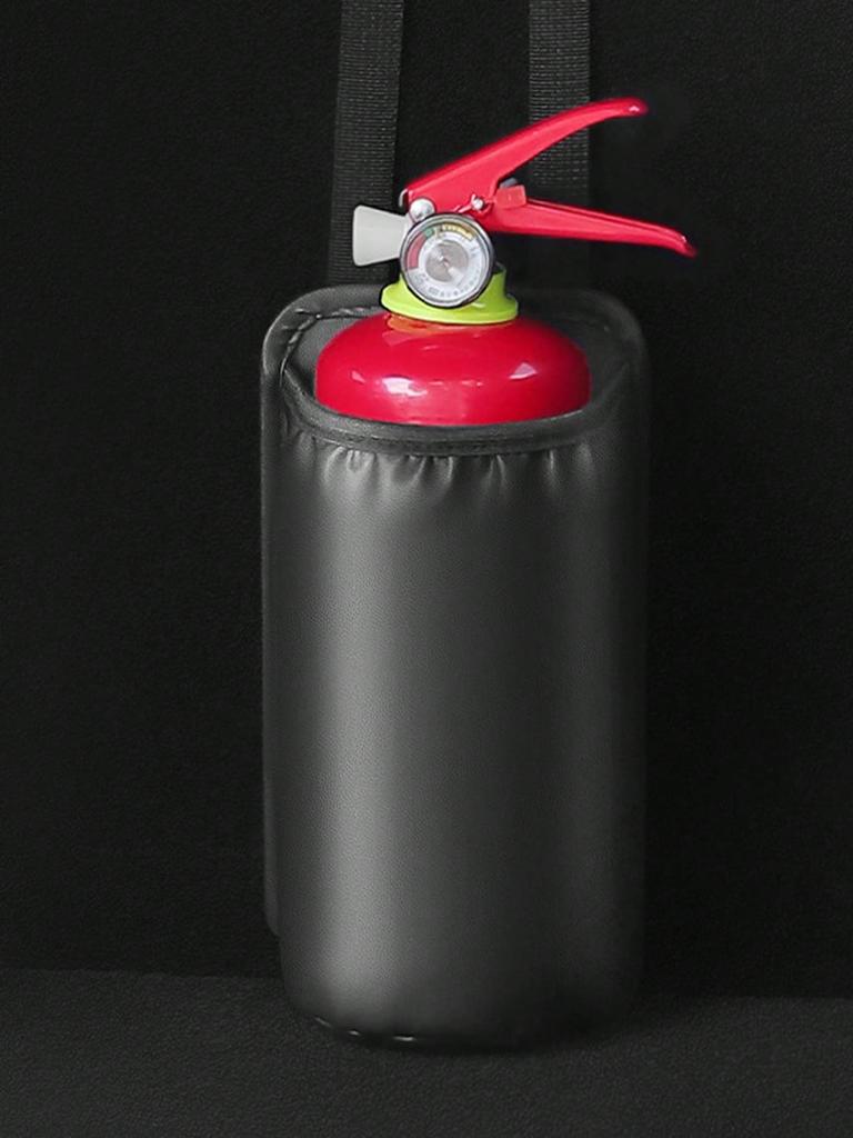 Car Fire Extinguisher Holder - PU Leather Car Storage Sleeve with Hook & Loop Fastener, Universal Fit for Seat Back & Trunk