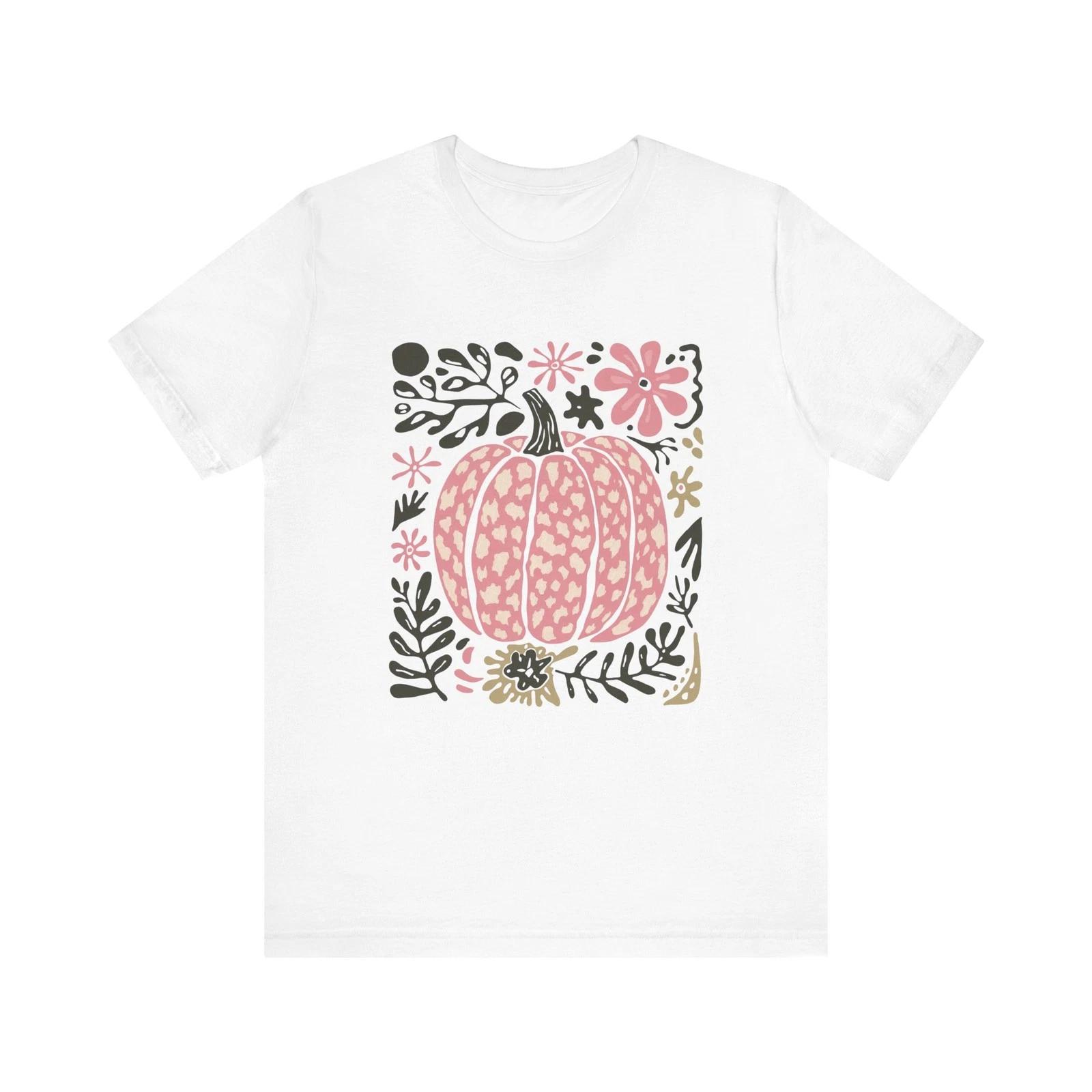 Cute Pumpkin Shirt Fall Aesthetic Graphic Tee Floral Pumpkin Autumn T-Shirt XL