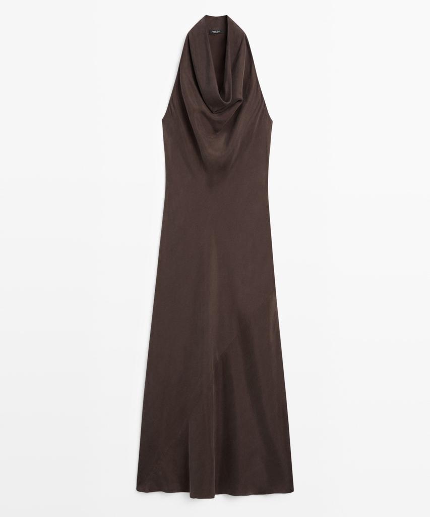 Masimodutti Drape Neckline Long Dress
