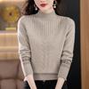 Half Turtleneck Cashmere Sweater Solid-color Long-sleeved Knitted Sweater for Women Casual Thickened Knitwear and Loose Solid-color Pullover