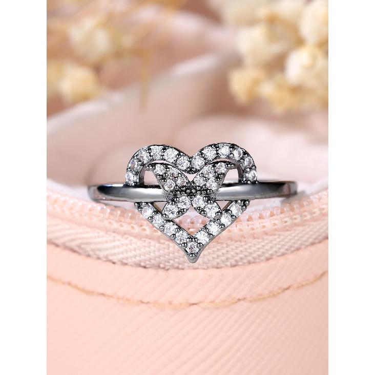 Double Heart Interwoven Diamond Ring Light luxury niche hollow diamond ring Trendy women's jewelry