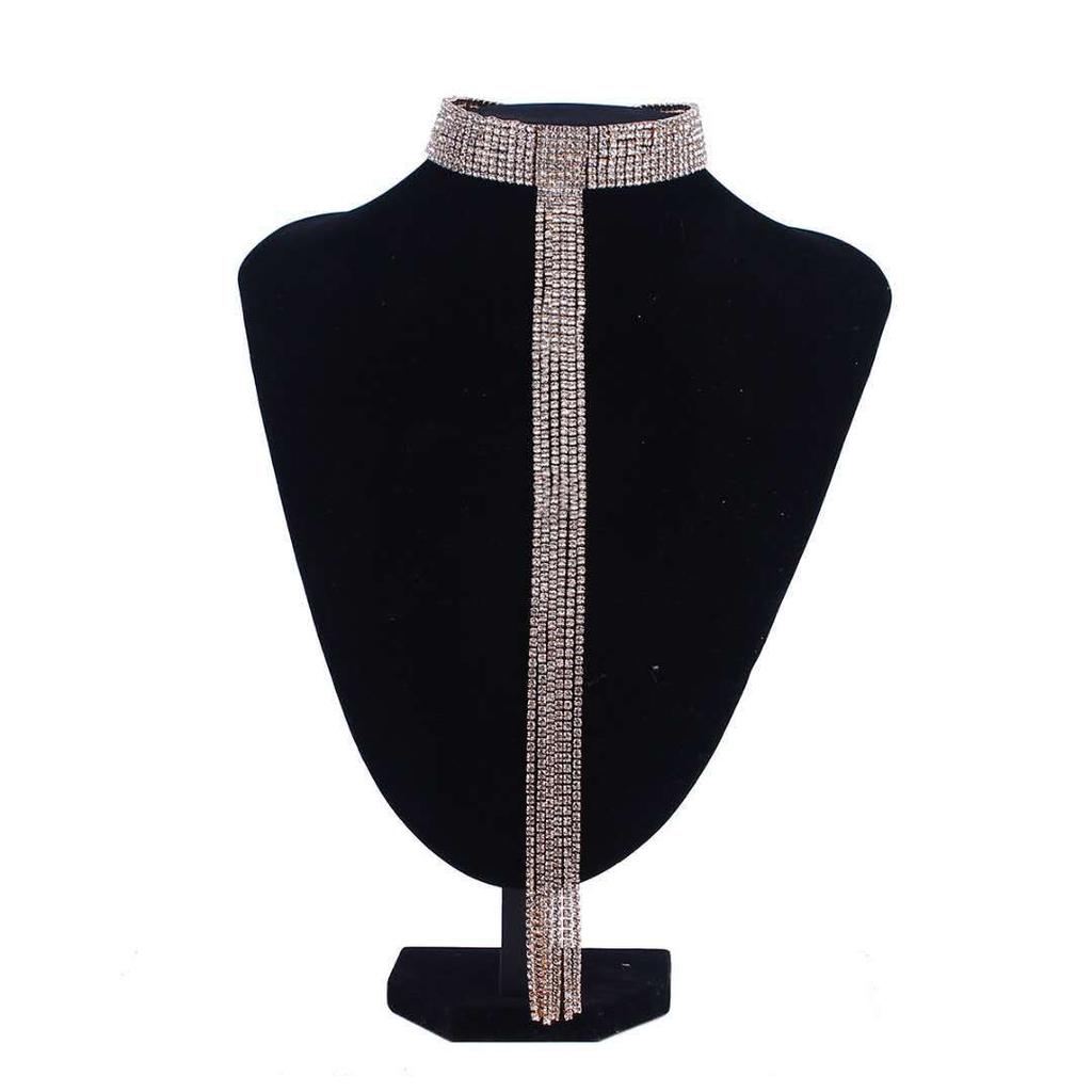 JMXD European American Luxury Long Layered Tassel Crystal Choker Necklace for Women Fashion Jewelry Accessories Party Wear Body Chain Iced Out
