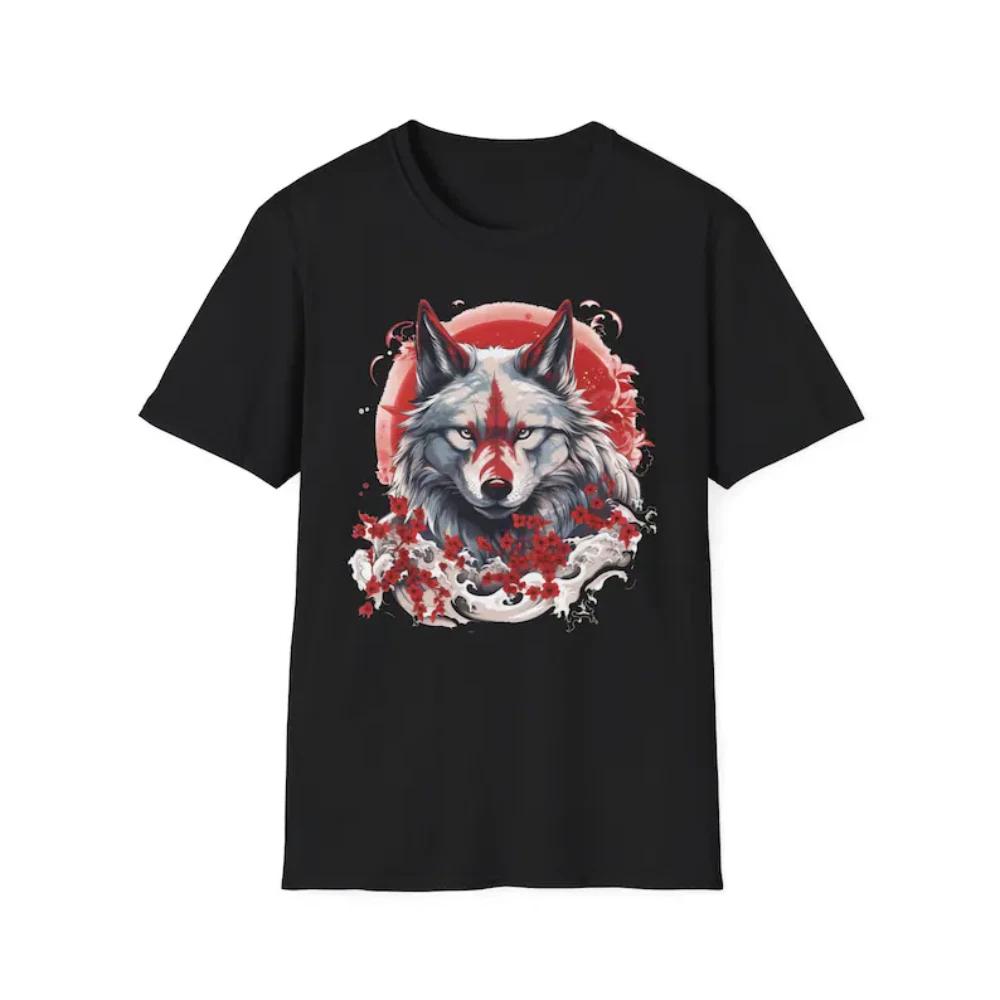 100% cotton TOPS UNISEX TEES MENS WOMENS The Mighty Wolf T-Shirt, Oriental shirt, Japan design art, Hokusai style