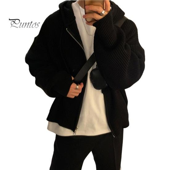 

Мужской свитер осень-зима пальто с капюшоном застежка-молния свободная застежка длинные рукава шнурок средней длины однотонный цвет ретро вязаная куртка M чёрный
