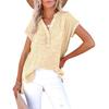 Women V Neck Button Short Sleeve Pullover Blouse Casual Loose Fit Lightweight T Shirt Top for Daily Wear