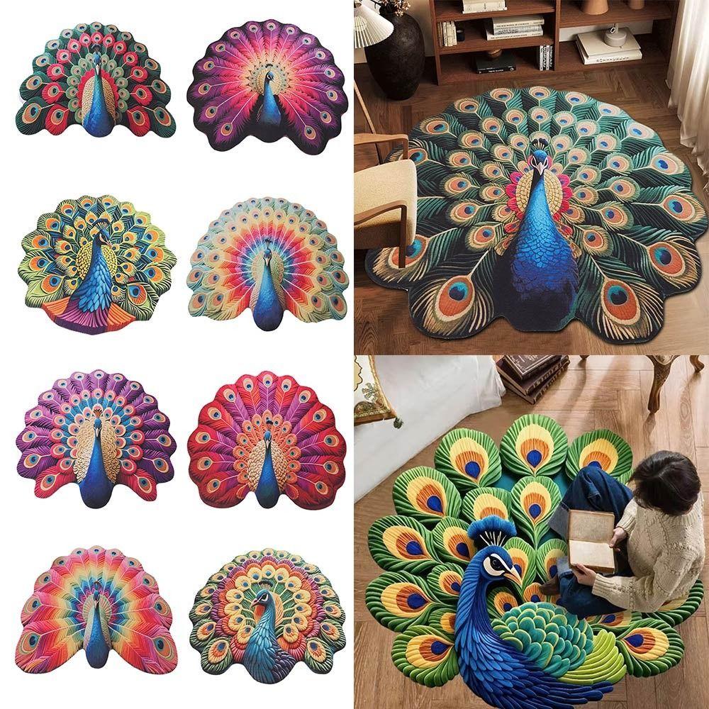 Soft Peacock Carpet Non-slip Bathroom Floor Mat Portable Blanket  for Living Room Tea Table Bedside