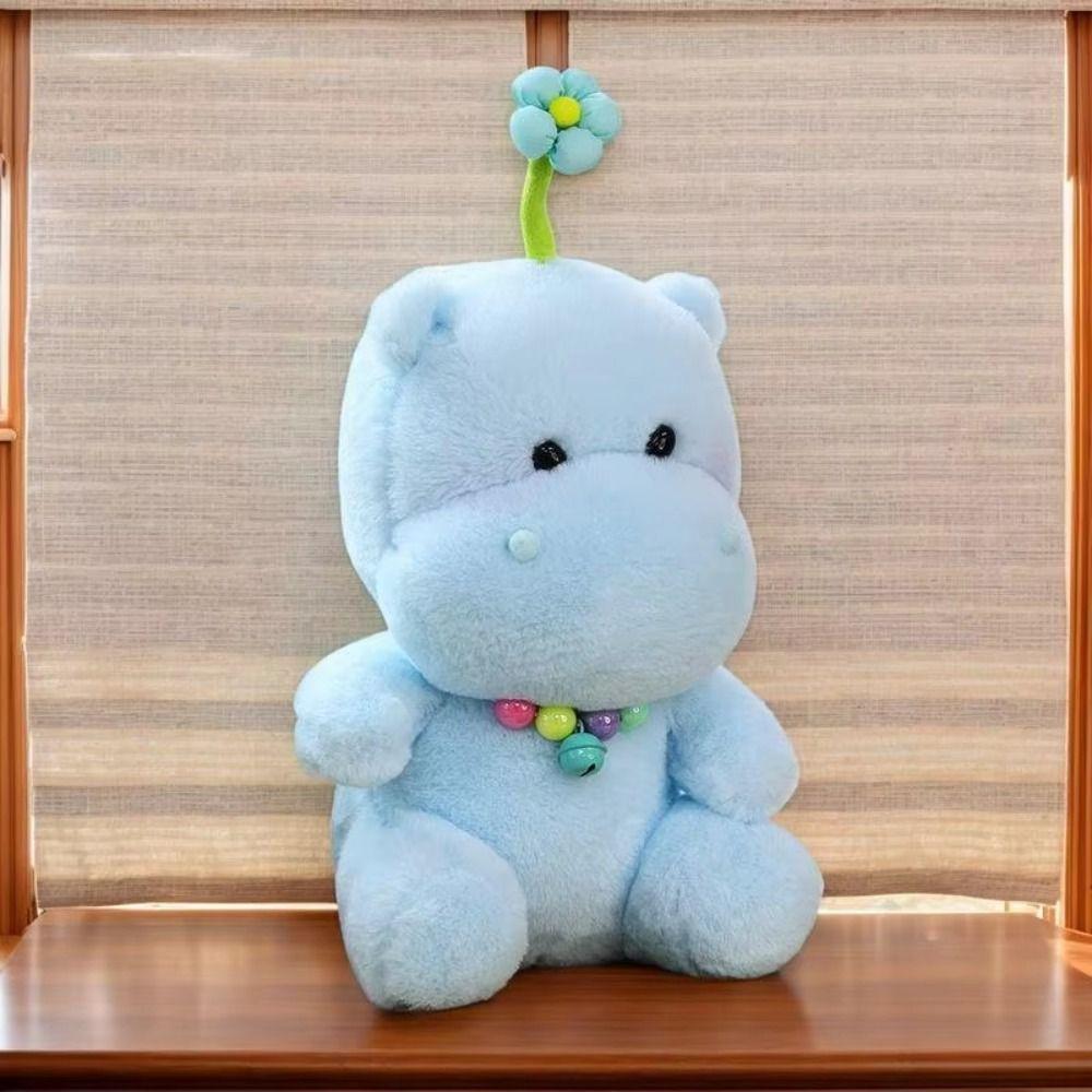 PP Cotton Hippo Stuffed Toy Fluffy Cartoon Hippo Doll Cute Bell Hippo Plush Toy  Home Decor