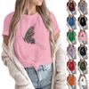 Women's Fashion Casual Printed Round Neck Short Sleeved Pullover T-Shirt Top