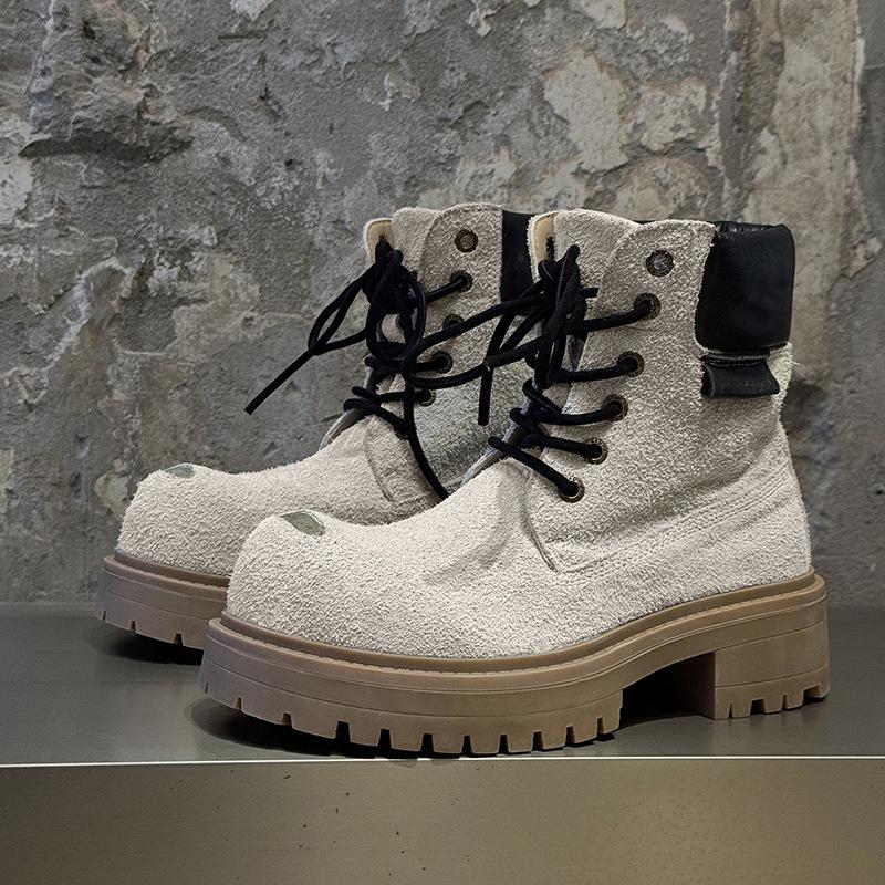 Men's and women's rhubarb boots couple's thick-soled heightening British style casual big-headed Martin boots 43156-44156-J