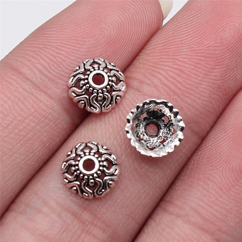 50pcs Tibetan Antique Silver Color Flower Bead End Caps For Jewelry Making Findings Needlework DIY Accessories Wholesale