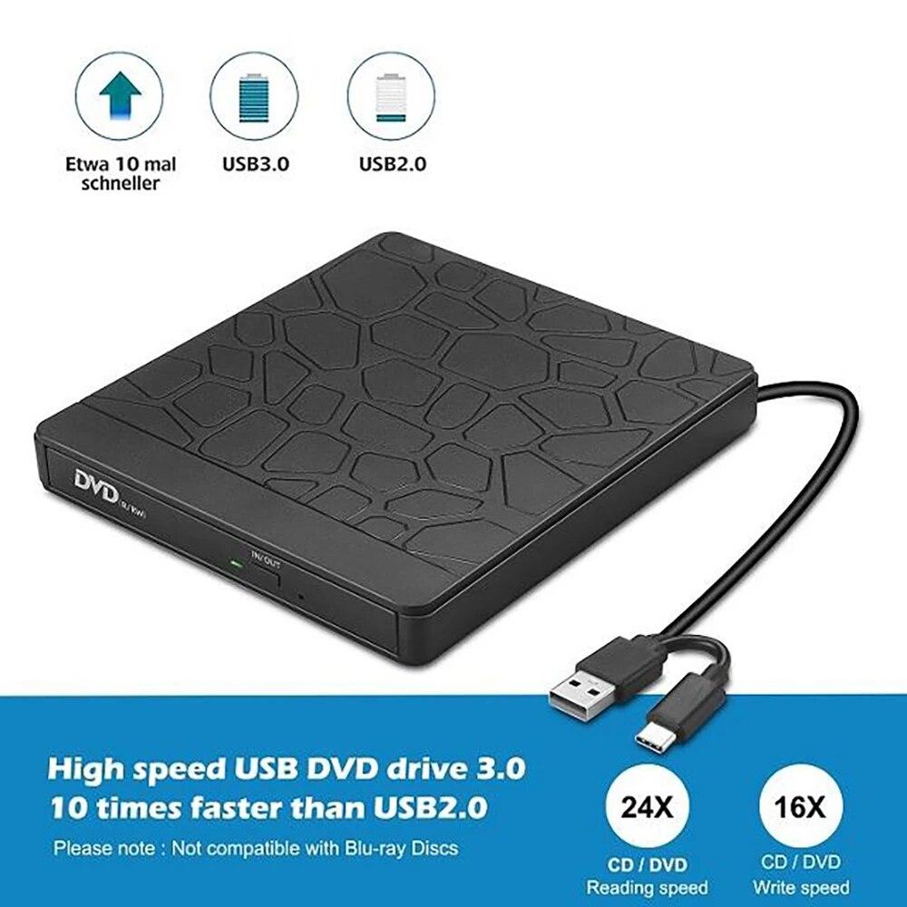 External Drive USB 3.0/Type-C Slim External DVD RW CD Writer Drive Burner Reader Player Optical Drives With SD/TF & USB3.0 Slots