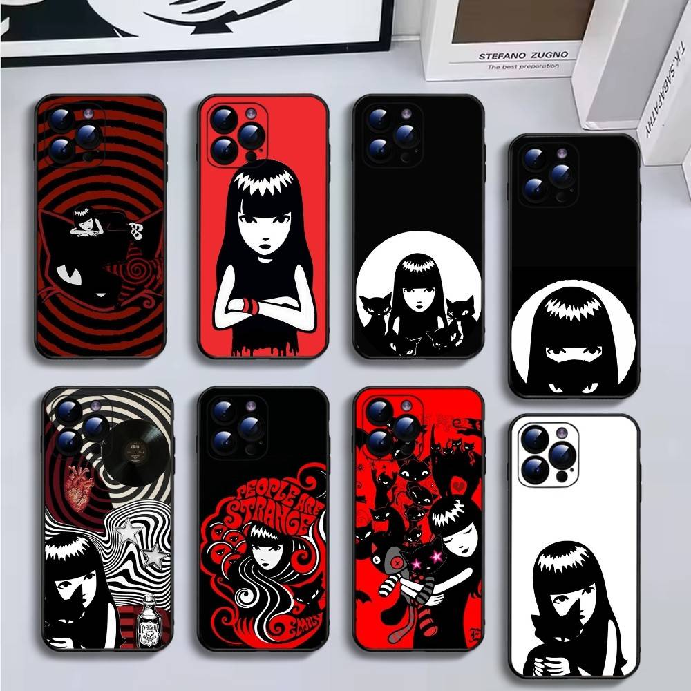 Comics E-Emily The Strange Phone Case For iPhone17,16,15,14,13,12,11 Plus,Pro Max,Soft Black Cover