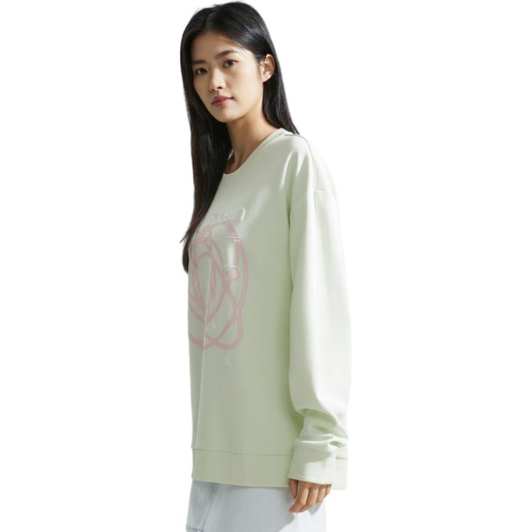 Calvin Klein Casual Fashion Space Pattern Pullover Crew Neck Long Sleeve Sweatshirt Women tops Light-Green J222490-LCE